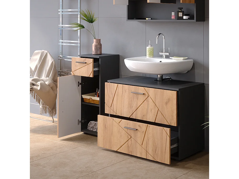 Set mobili bagno quercia dorata/antracite 80x41x58.6 irma