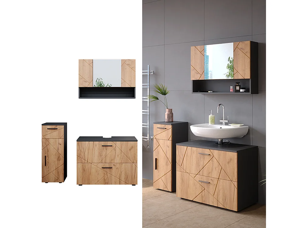 Meubles bain chêne doré/anthracite 80x41x58.6 irma