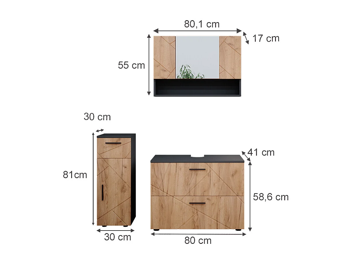Meubles bain chêne doré/anthracite 80x41x58.6 irma