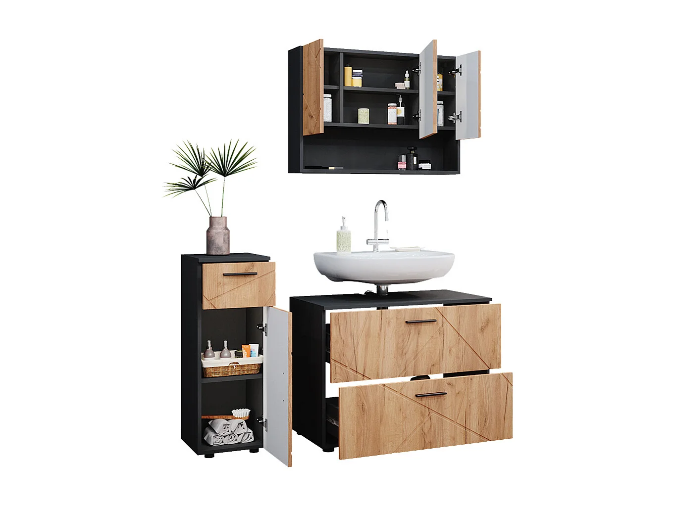 Meubles bain chêne doré/anthracite 80x41x58.6 irma