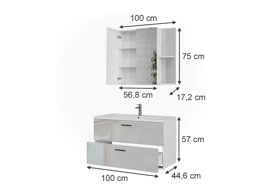Set di mobili da bagno bianco/bianco lucido 100x44.6x57 irma