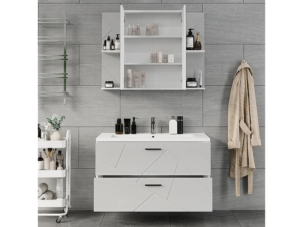 Ensemble de meubles de salle de bains blanc/blanc brillant 100x44.6x57 irma