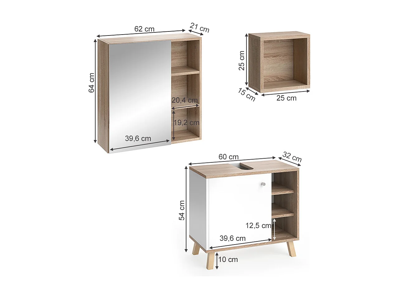 Set mobili bagno bianco 62x32x54 senyo