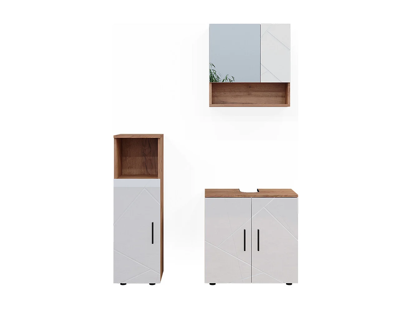 Badmöbel-Set weiß hochglanz/goldkraft eiche 80x41x58.6 irma