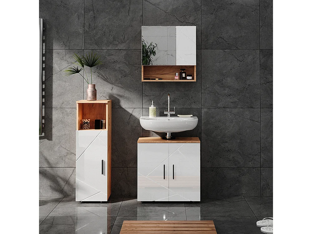 Badmöbel-Set weiß hochglanz/goldkraft eiche 80x41x58.6 irma