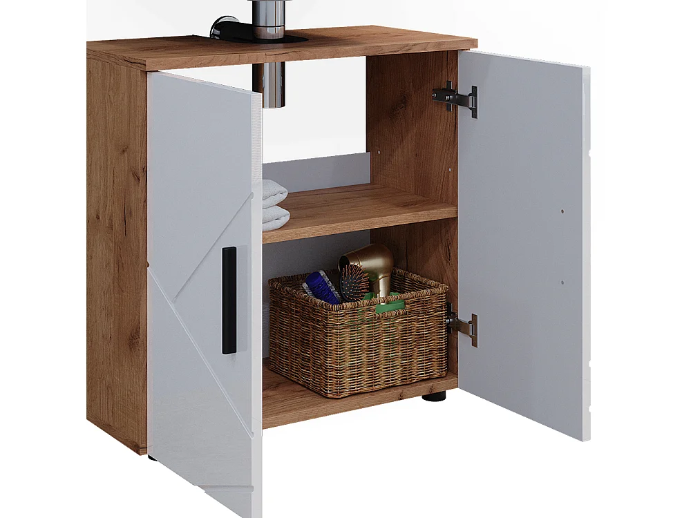 Badmöbel-Set weiß hochglanz/goldkraft eiche 80x41x58.6 irma