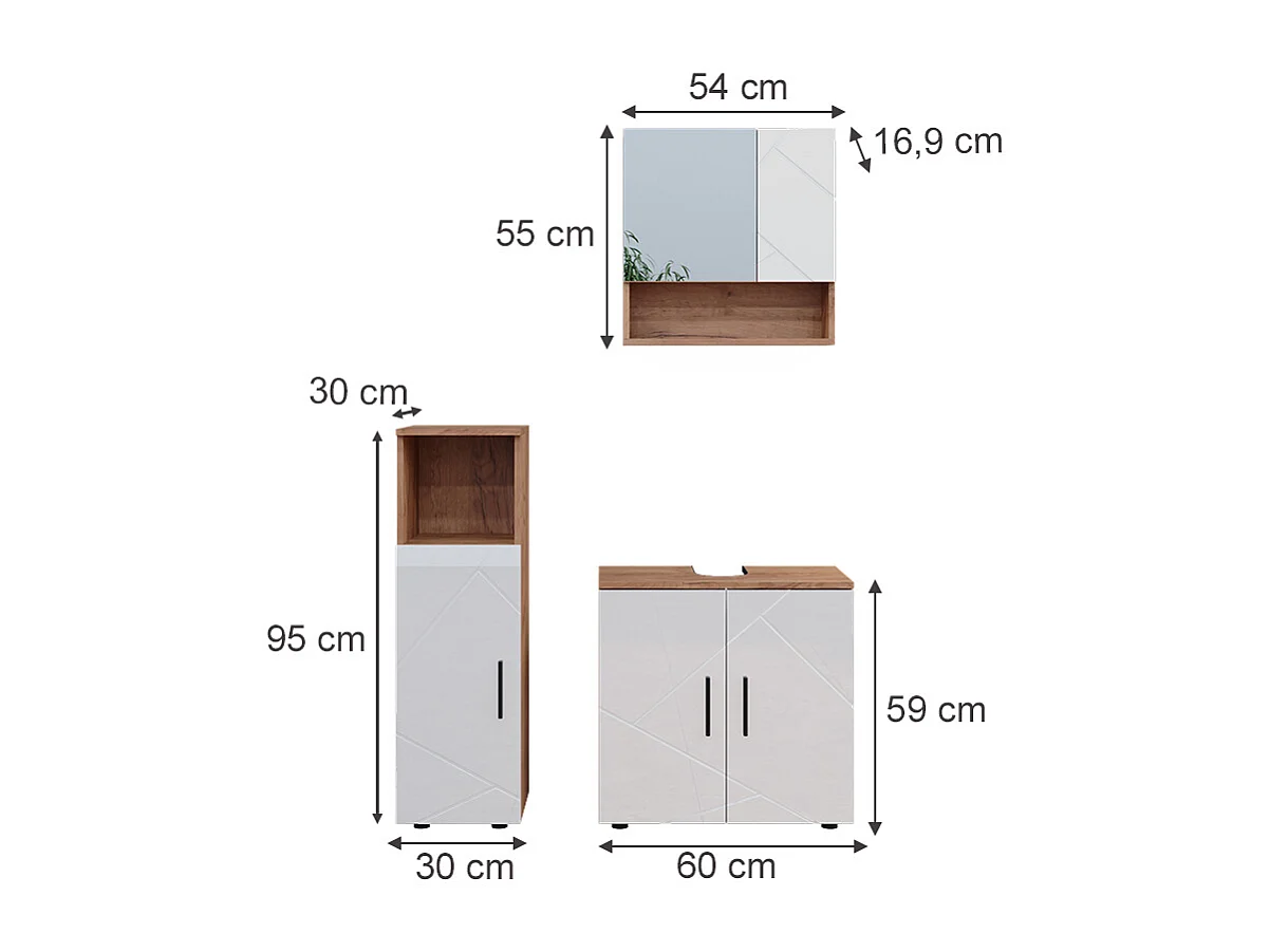 Meubles bain blanc brillant/chêne doré 80x41x58.6 irma