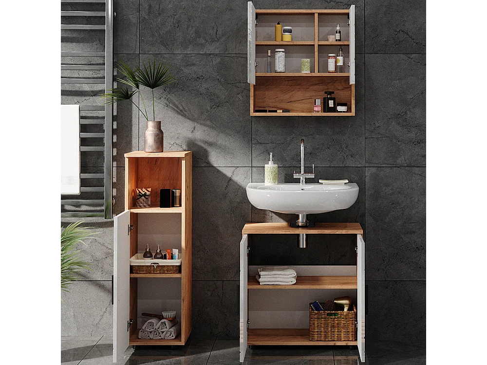 Meubles bain blanc brillant/chêne doré 80x41x58.6 irma