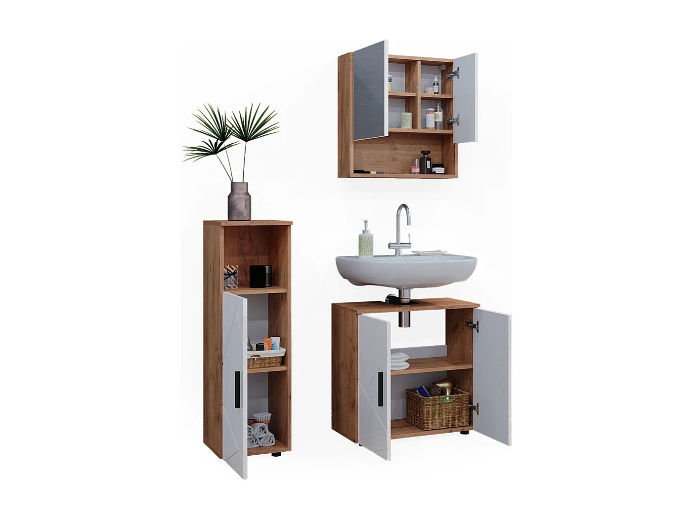 Meubles bain blanc brillant/chêne doré 80x41x58.6 irma