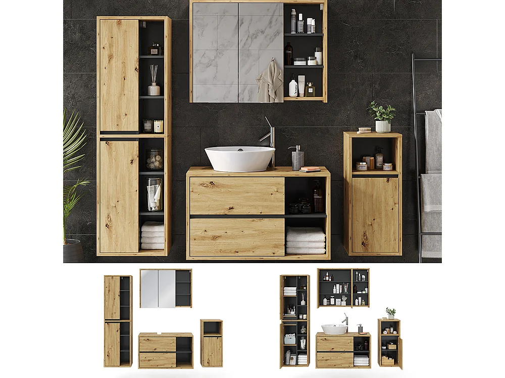 Set mobili bagno rovere artigianale 60x45x100 viola