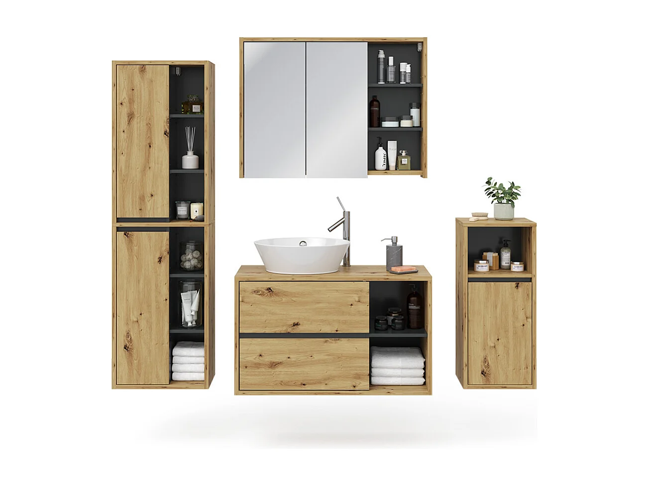 Set mobili bagno rovere artigianale 60x45x100 viola