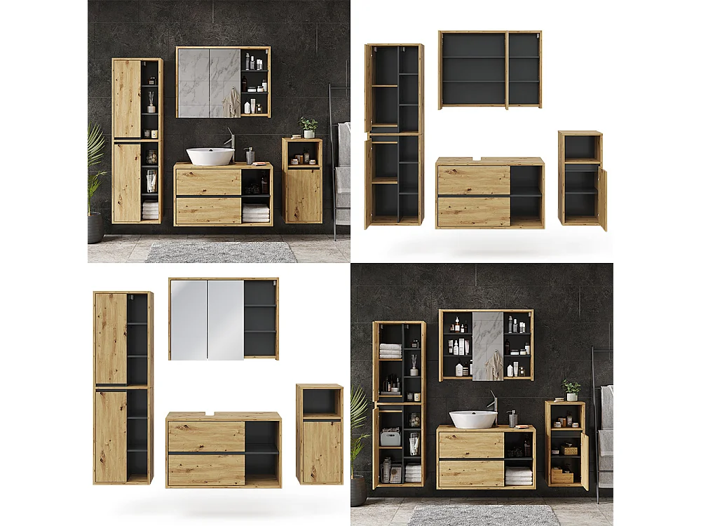 Set mobili bagno rovere artigianale 60x45x100 viola