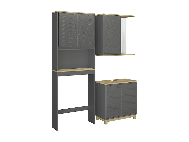 Set di mobili da bagno antracite/quercia 60x30x60 livia