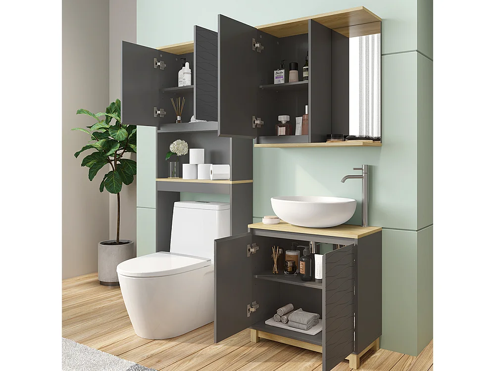 Set di mobili da bagno antracite/quercia 60x30x60 livia