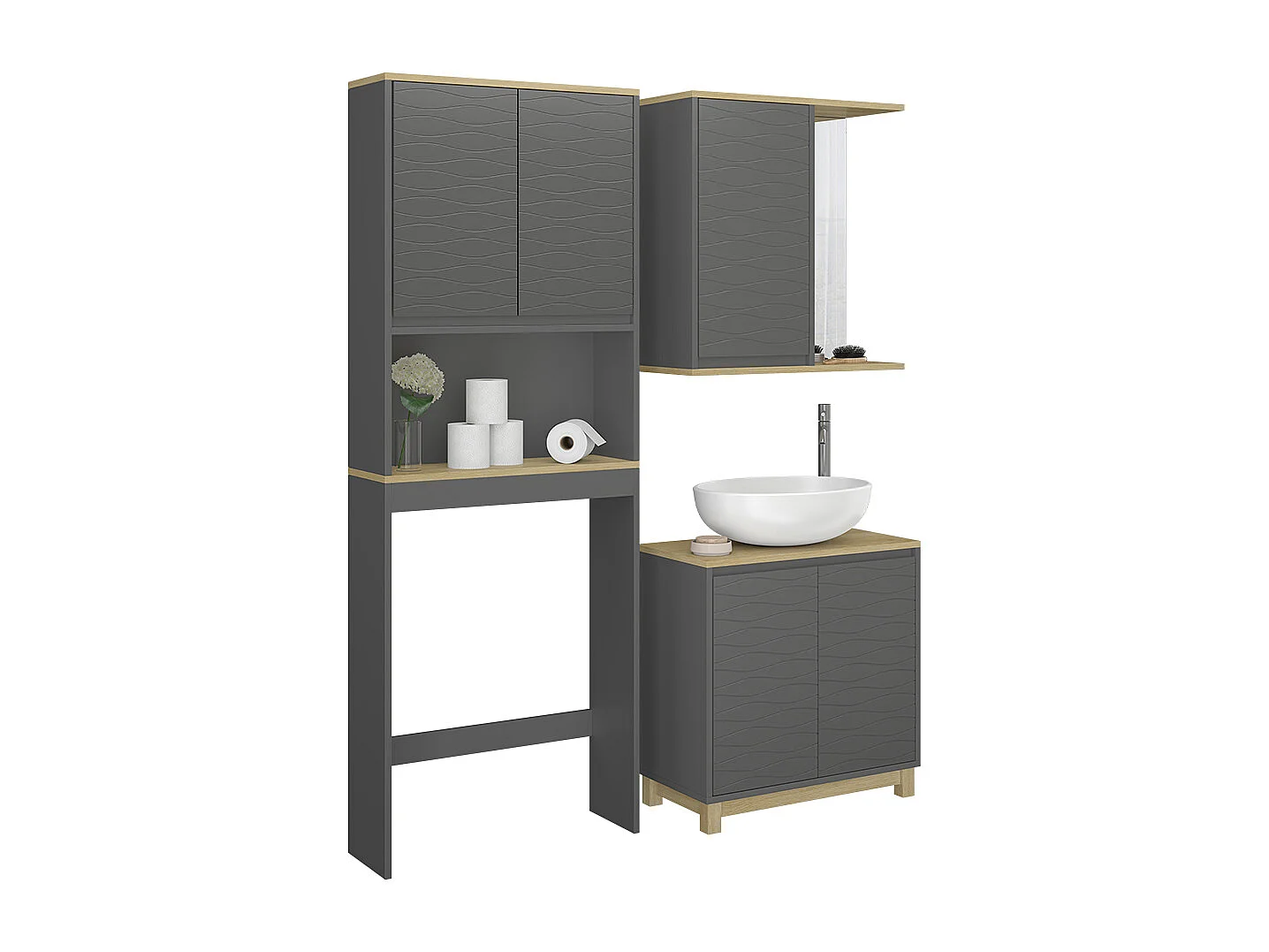 Set di mobili da bagno antracite/quercia 60x30x60 livia