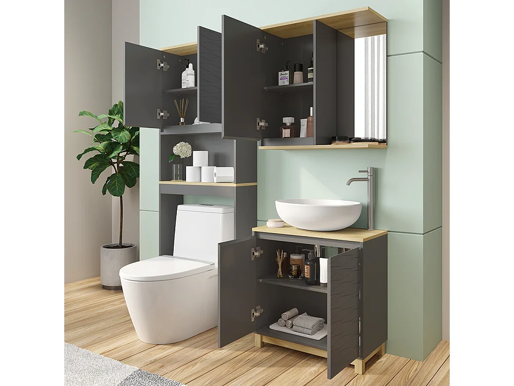 Set di mobili da bagno antracite/quercia 60x30x60 livia