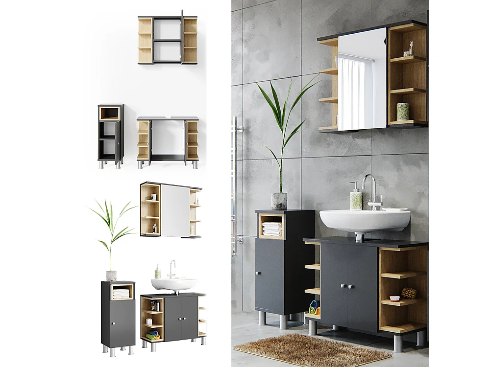 Meubles bain anthracite 79.6x32x64 aquis