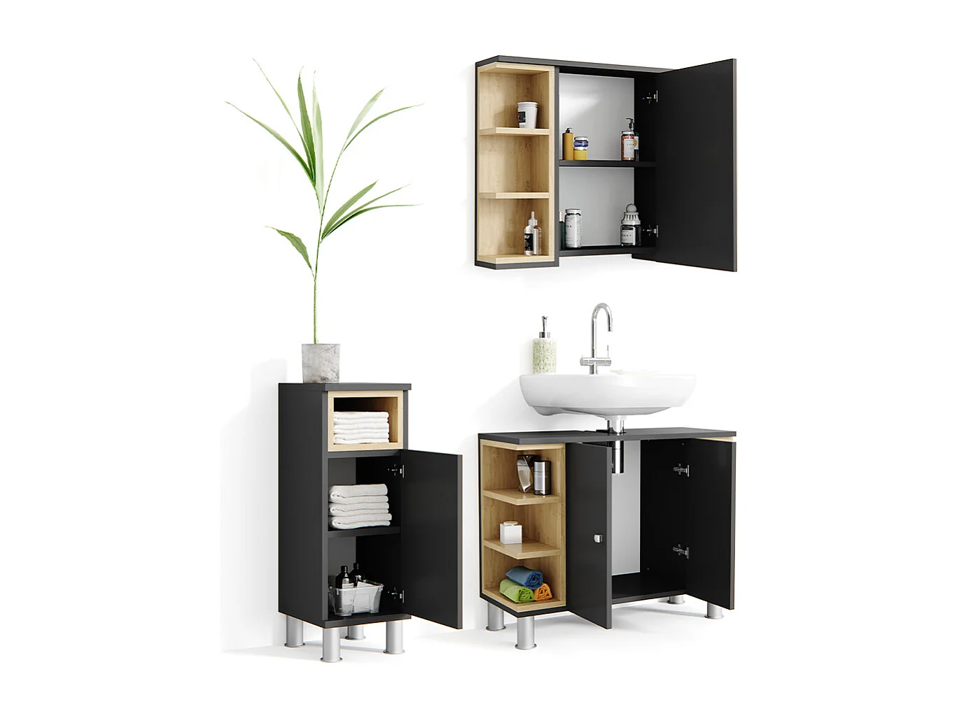 Meubles bain anthracite 79.6x32x64 aquis