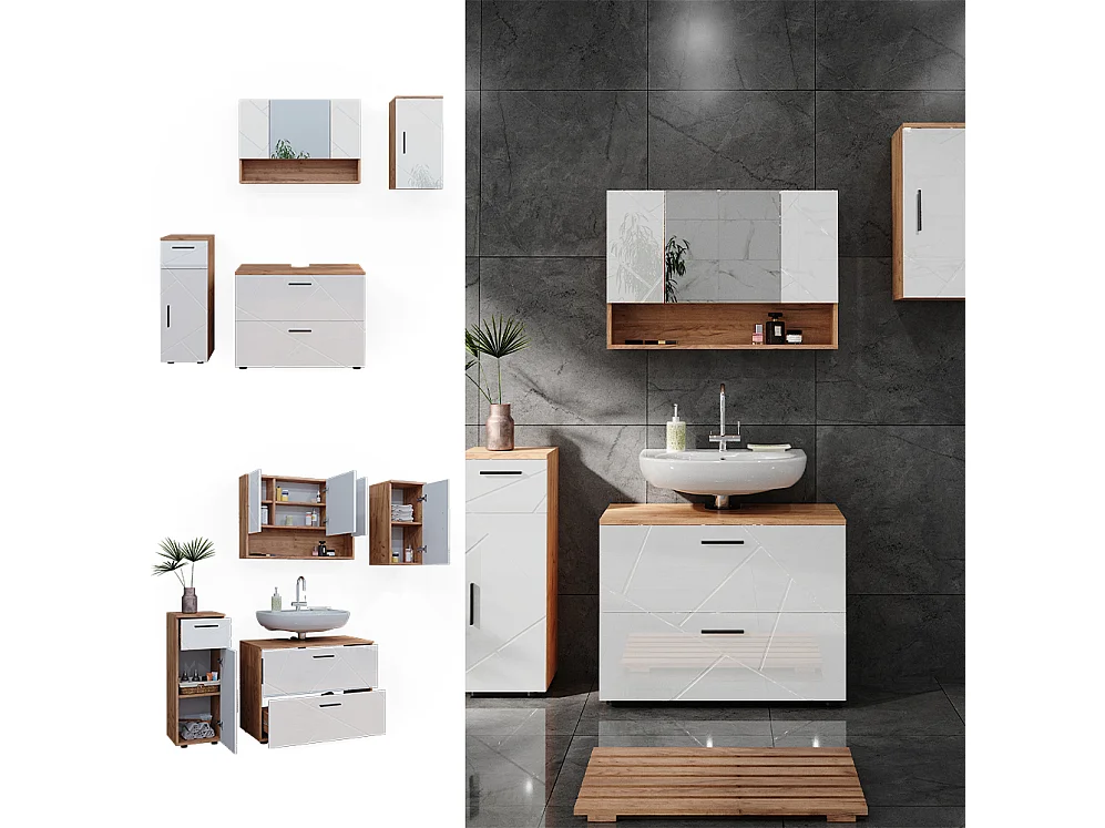 Set di mobili da bagno bianco lucido/oro power oak 80x41x58.6 irma