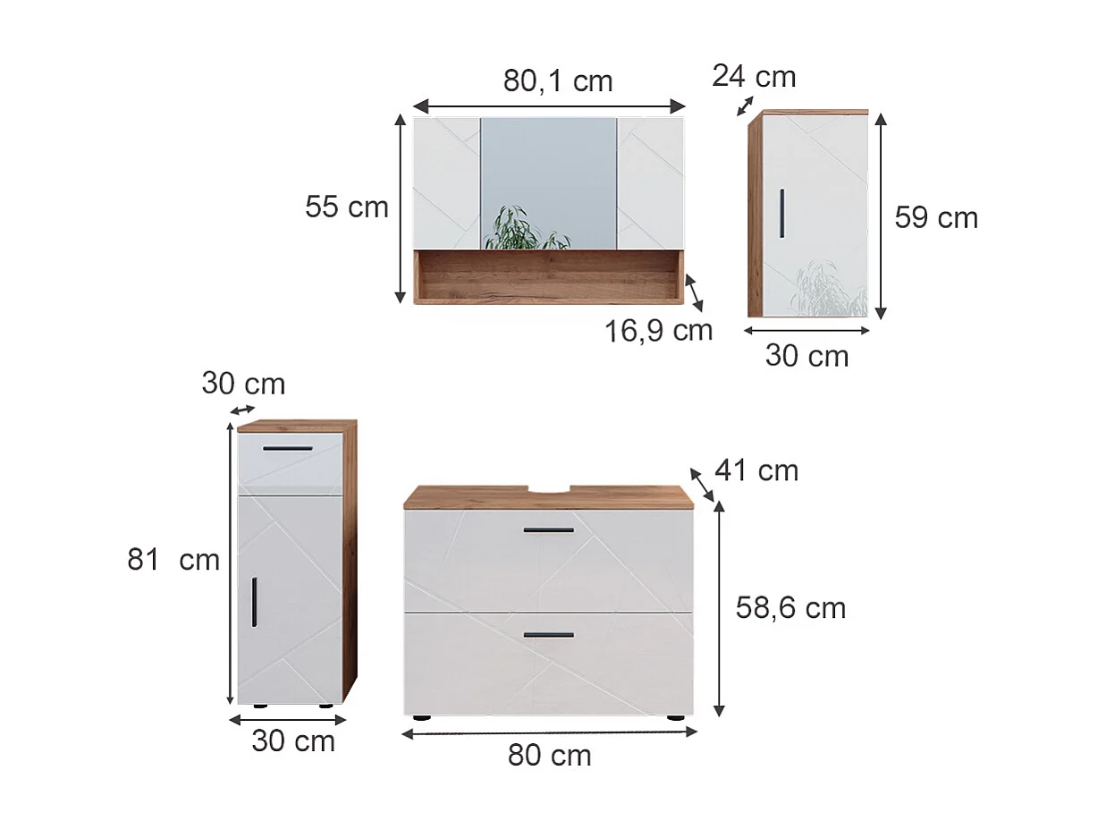 Set di mobili da bagno bianco lucido/oro power oak 80x41x58.6 irma