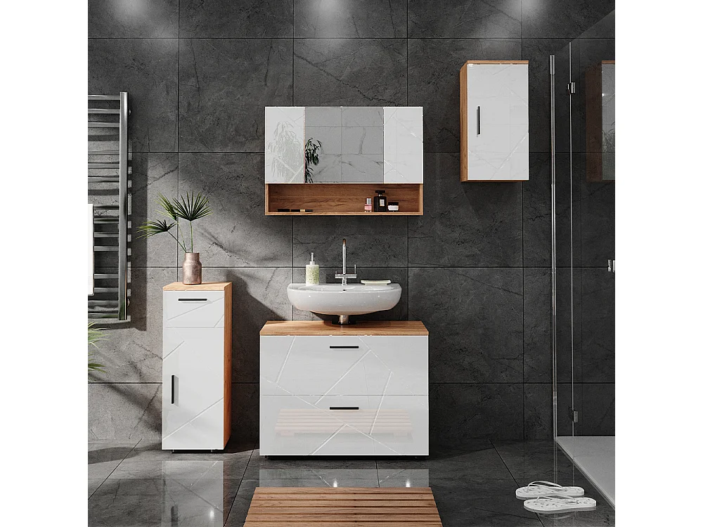 Set di mobili da bagno bianco lucido/oro power oak 80x41x58.6 irma