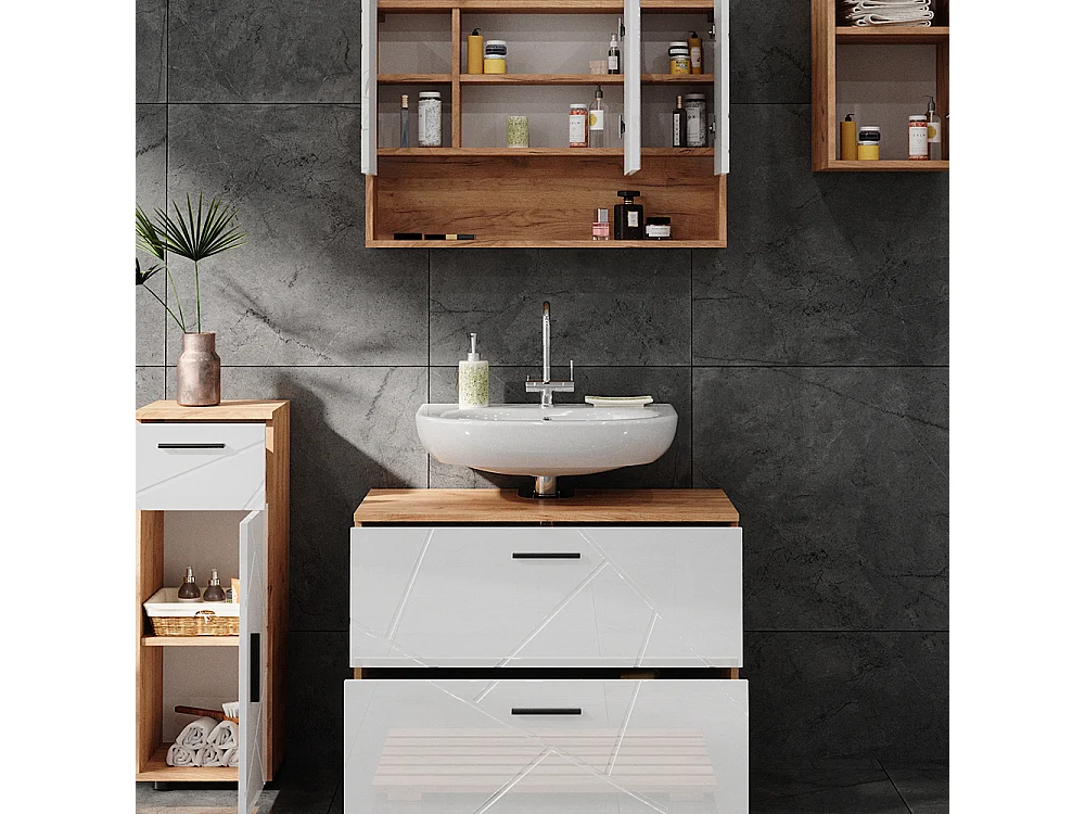 Set di mobili da bagno bianco lucido/oro power oak 80x41x58.6 irma