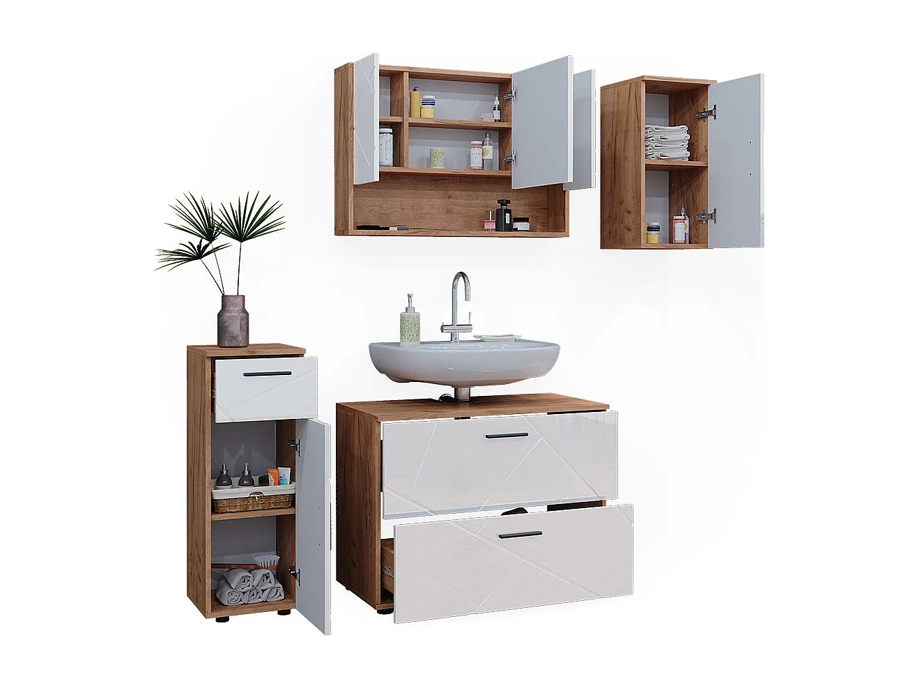 Meubles bain blanc brillant/chêne doré 80x41x58.6 irma