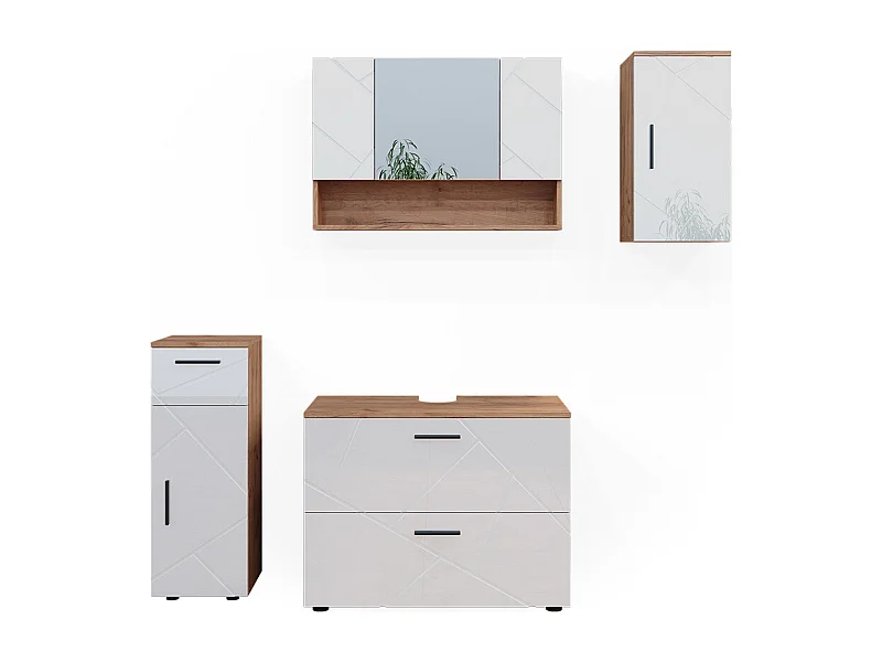 Badmöbel-Set weiß hochglanz/goldkraft eiche 80x41x58.6 irma