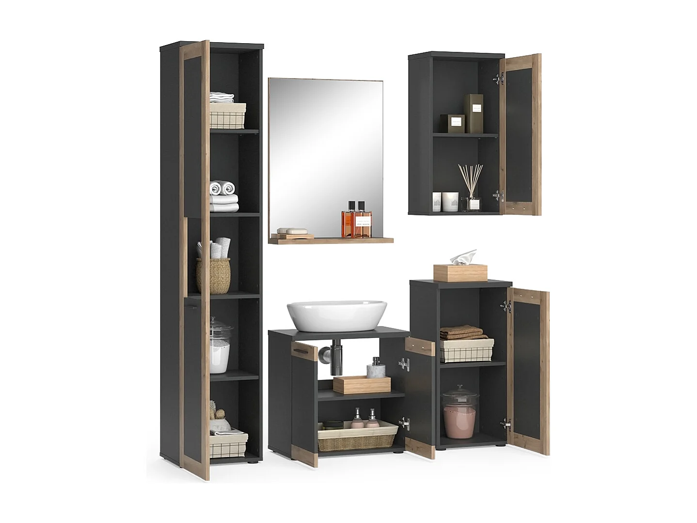 Badkamermeubelset antraciet 60x34.3x59.1 niko