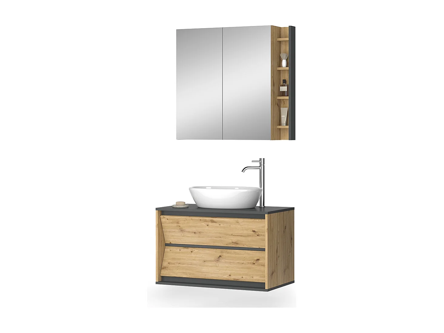 Badkamermeubelset antraciet/artisan 80x45x50 edelin