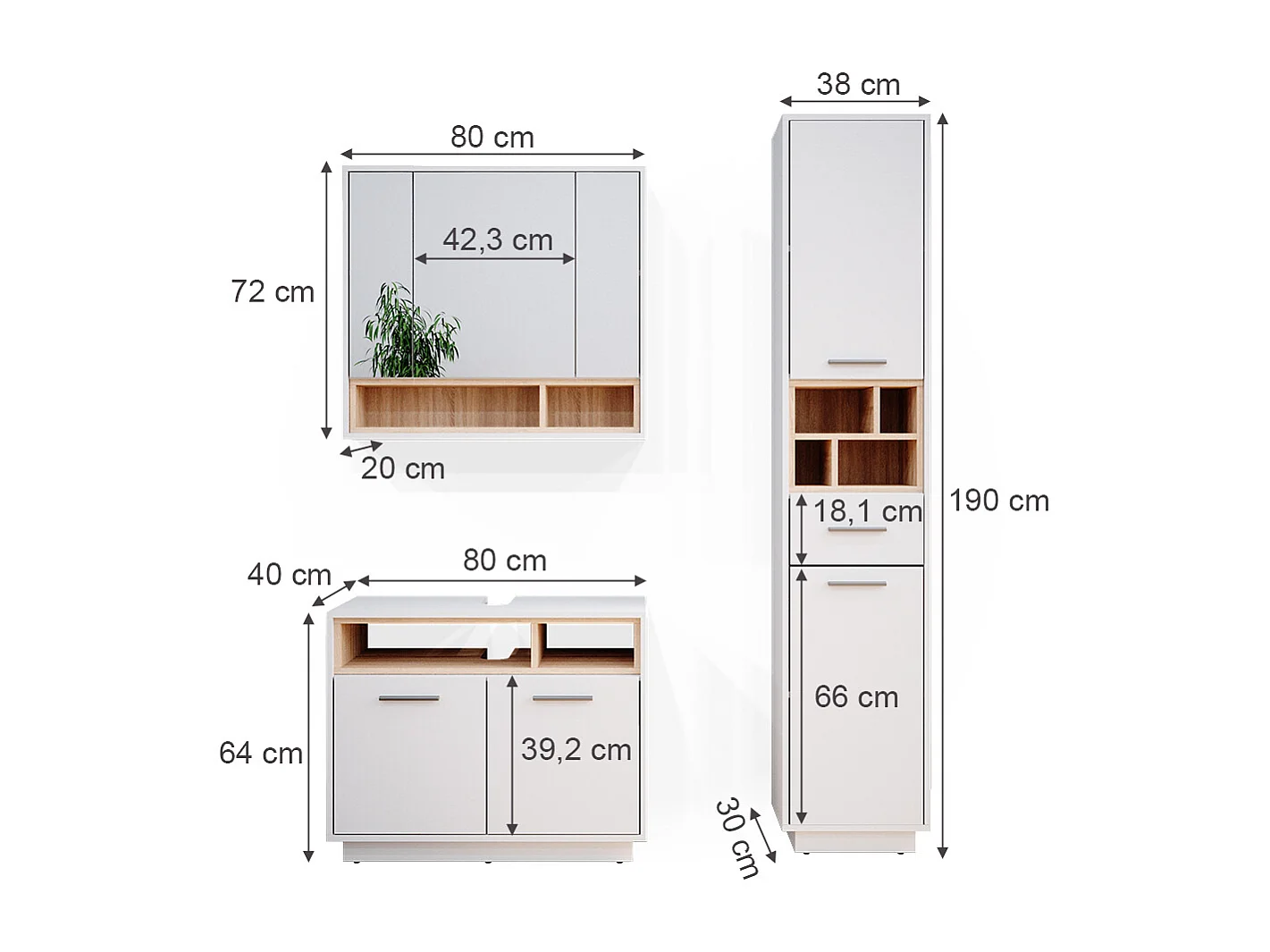 Conjunto de muebles de baño blanco 80x40x64 beatrice