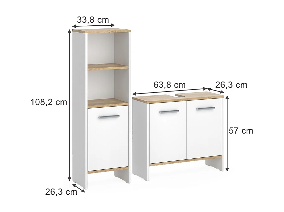 Set di mobili da bagno rovere bianco/dorato 63.8x26.3x57 karli