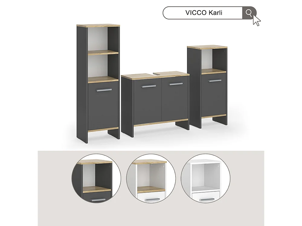 Set di mobili da bagno rovere bianco/dorato 63.8x26.3x57 karli