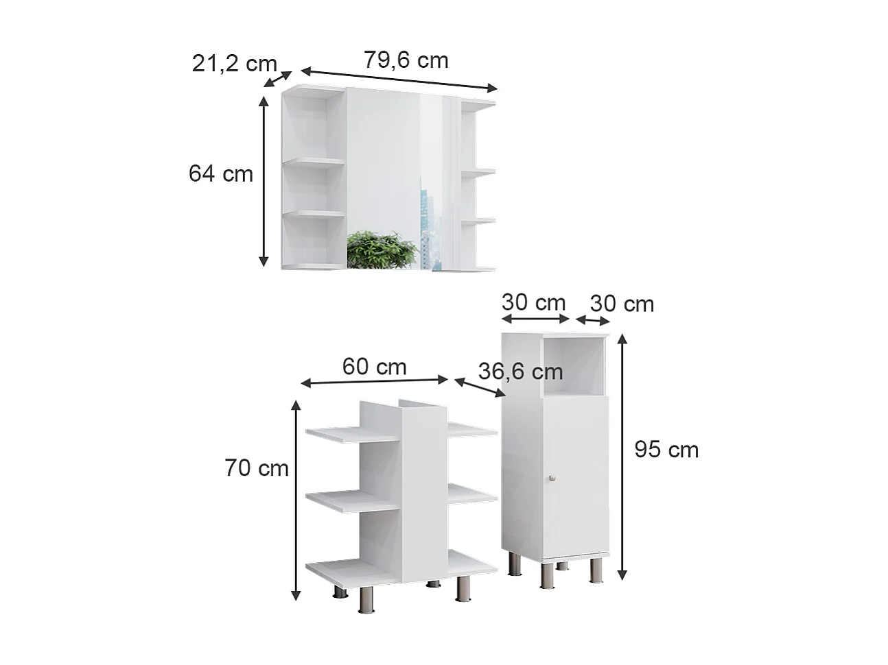 Set mobili bagno bianco 79.6x36.6x95 fynn