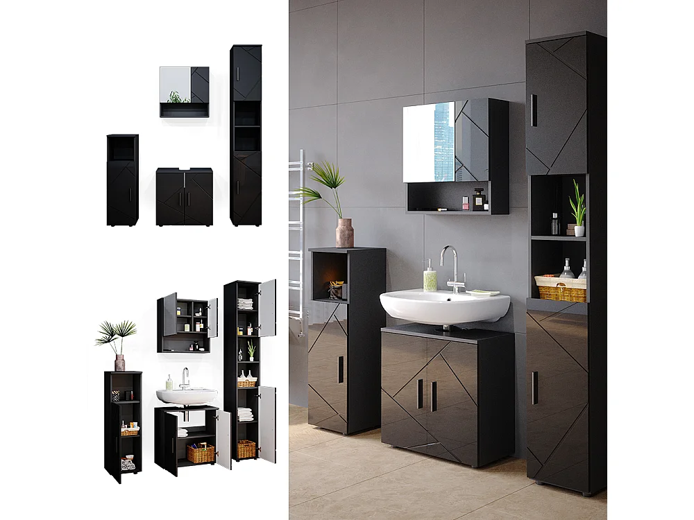 Conjunto de muebles de baño antracita alto brillo 80x41x58.6 irma