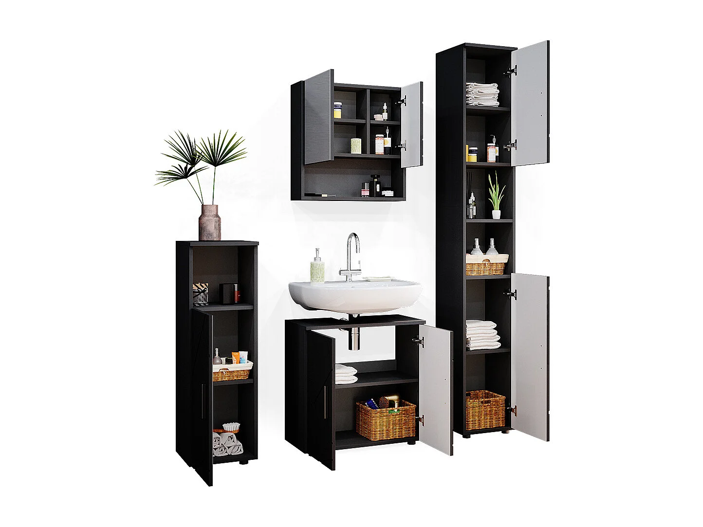 Conjunto de muebles de baño antracita alto brillo 80x41x58.6 irma