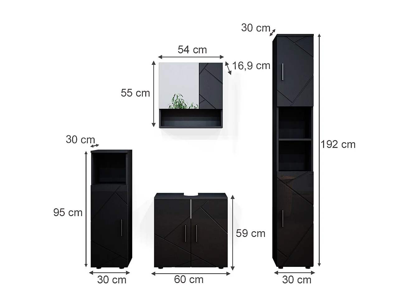 Meubles bain anthracite haute brillance 80x41x58.6 irma