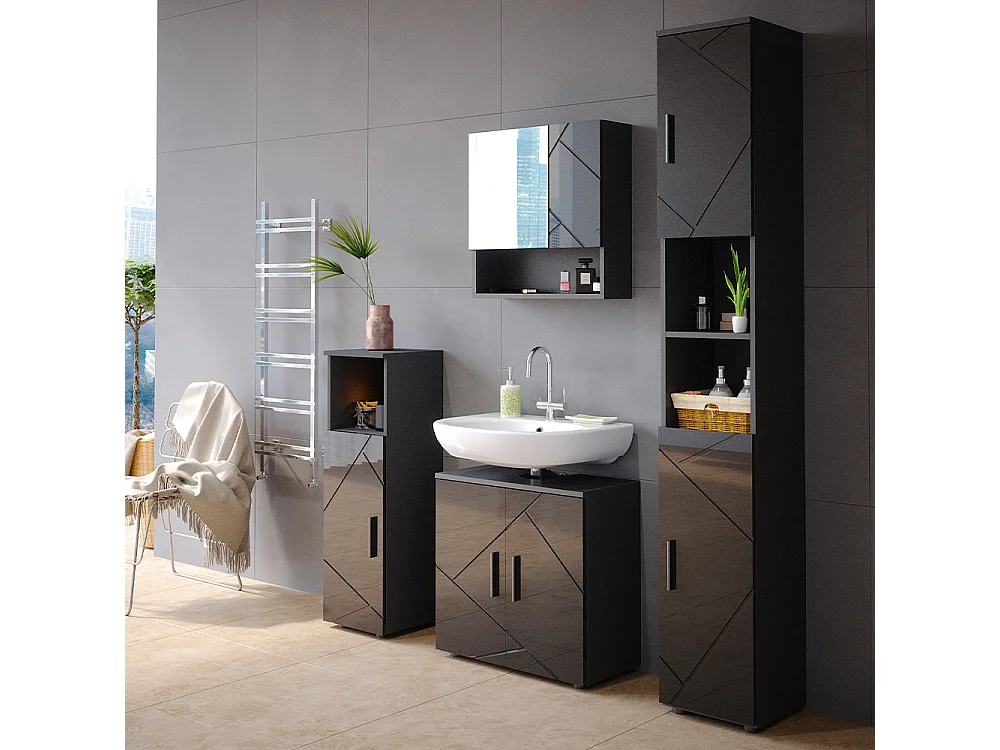 Meubles bain anthracite haute brillance 80x41x58.6 irma