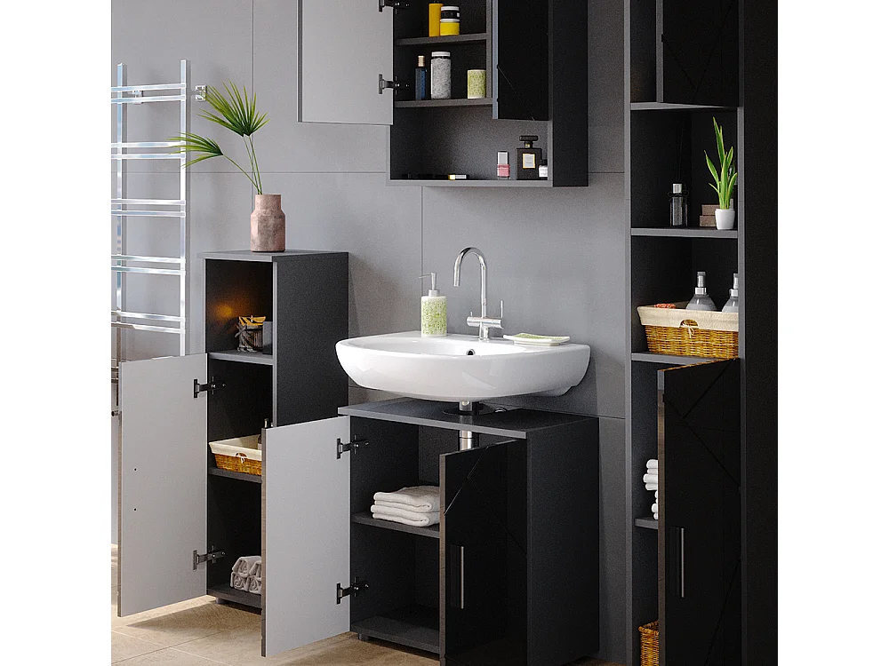 Meubles bain anthracite haute brillance 80x41x58.6 irma