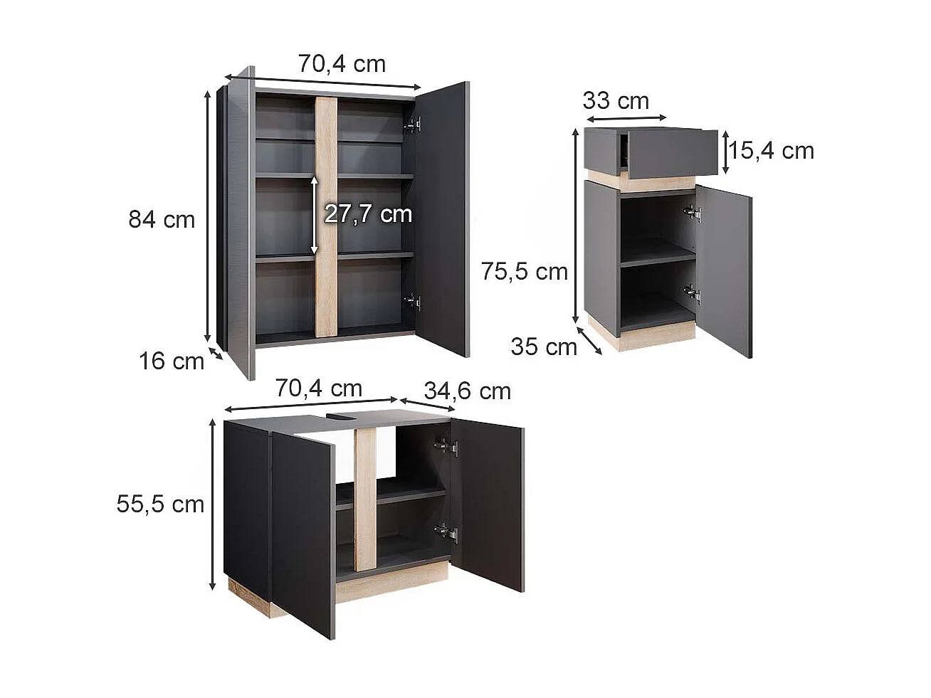 Meubles bain anthracite 70x34x55 gloria