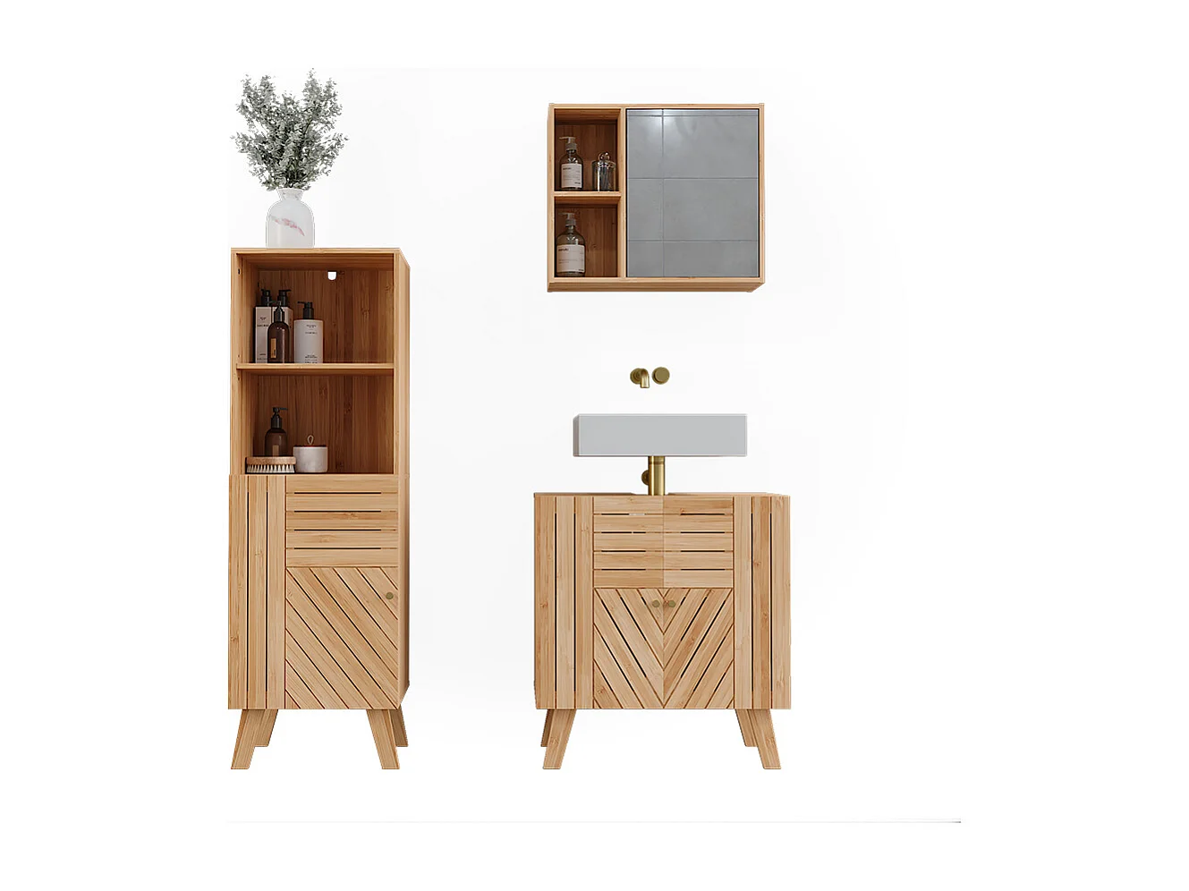 Set di mobili da bagno bambù 60x36x65 lucie