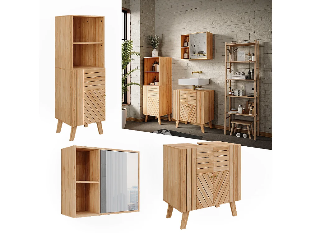 Ensemble de meubles de salle de bains bambou 60x36x65 lucie