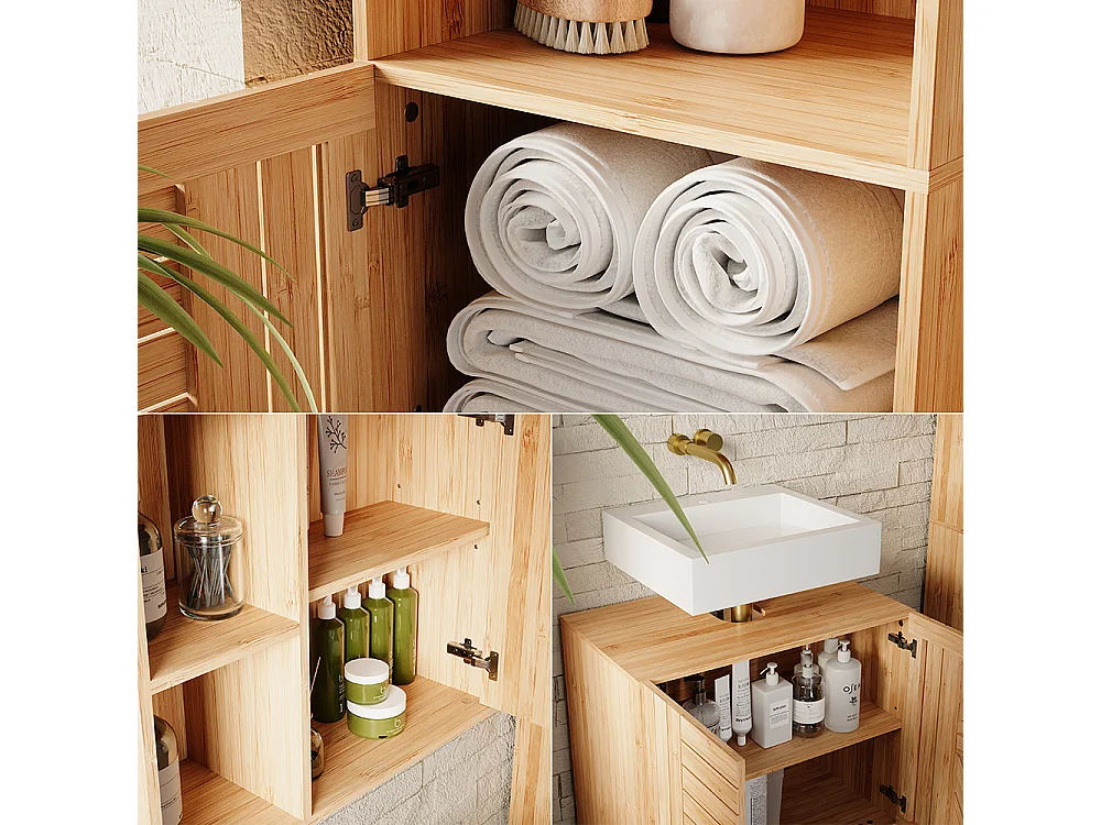 Ensemble de meubles de salle de bains bambou 60x36x65 lucie