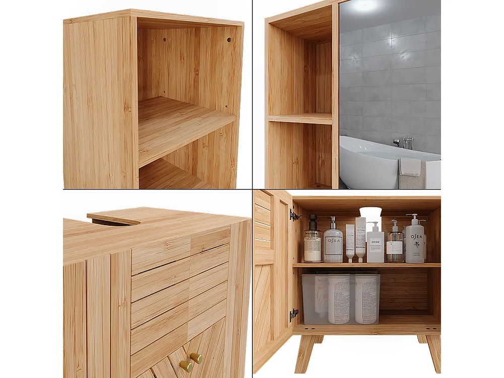 Ensemble de meubles de salle de bains bambou 60x36x65 lucie