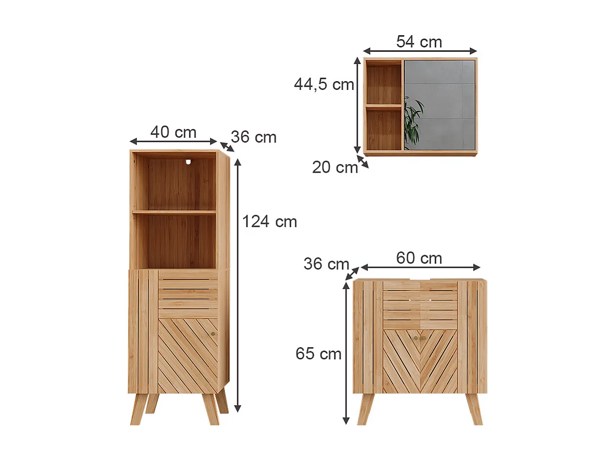 Ensemble de meubles de salle de bains bambou 60x36x65 lucie