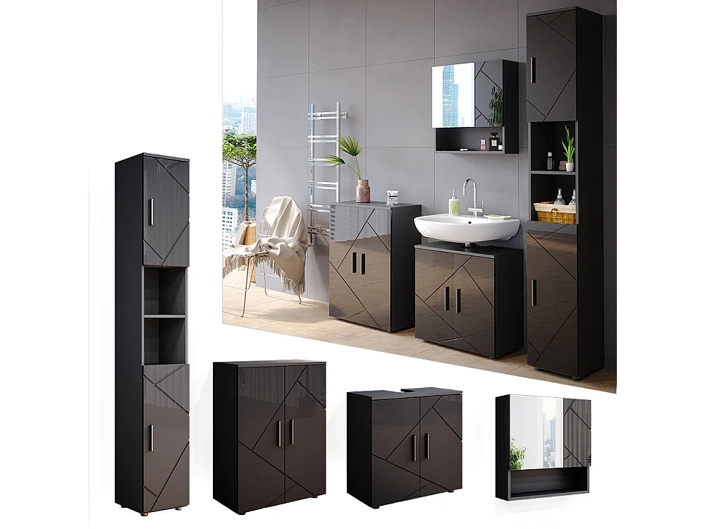 Conjunto de muebles de baño antracita alto brillo 80x41x58.6 irma