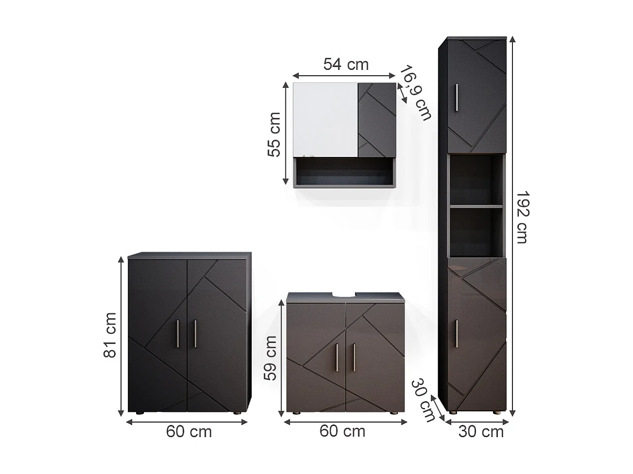 Conjunto de muebles de baño antracita alto brillo 80x41x58.6 irma