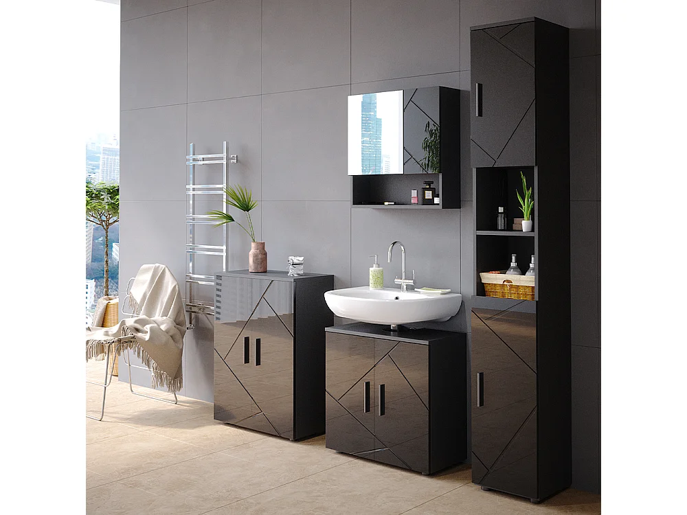 Conjunto de muebles de baño antracita alto brillo 80x41x58.6 irma