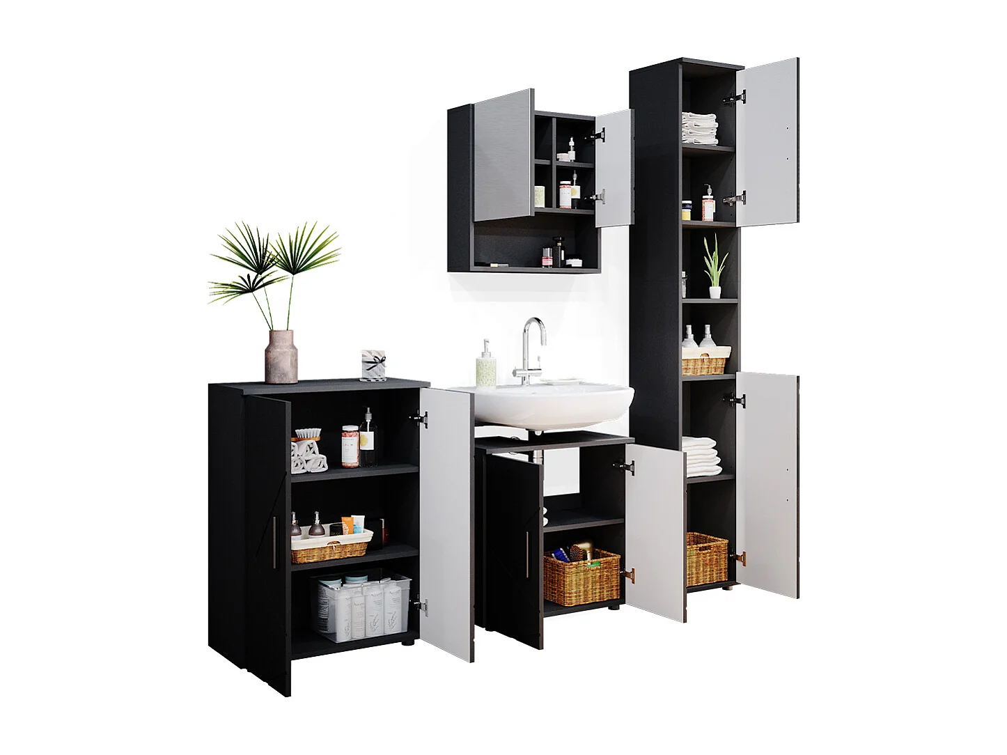 Meubles bain anthracite haute brillance 80x41x58.6 irma