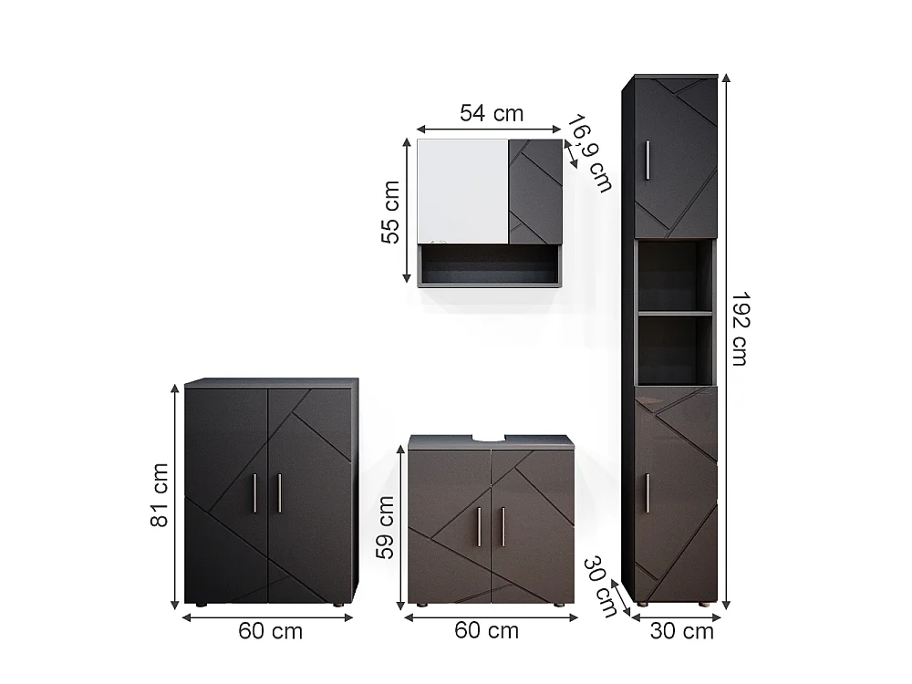 Badkamermeubel set antraciet hoogglans 80x41x58.6 irma